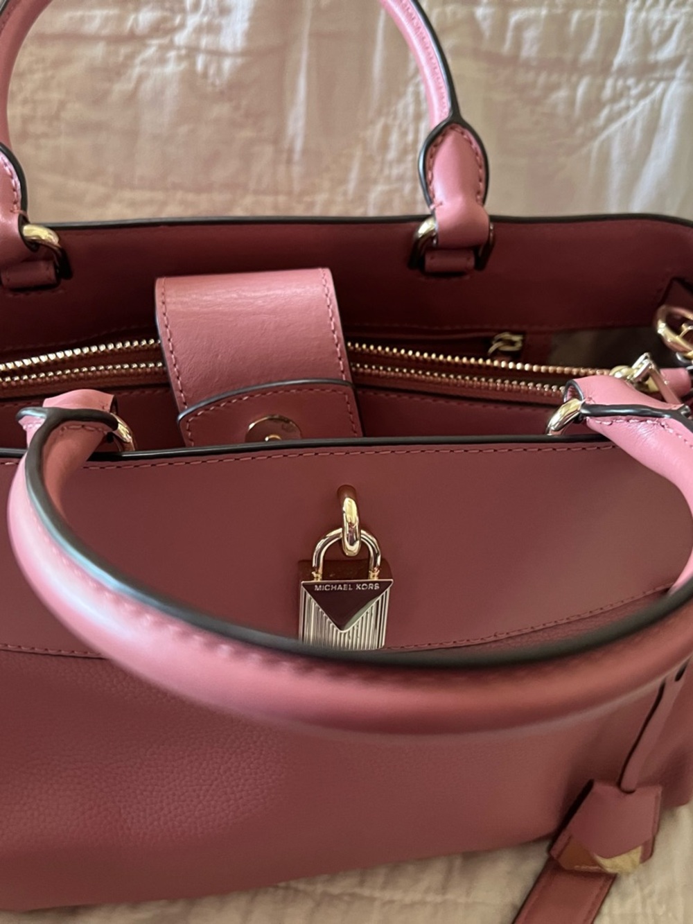 Michael Kors Rose Pink Leather Satchel with Gold Hardware
